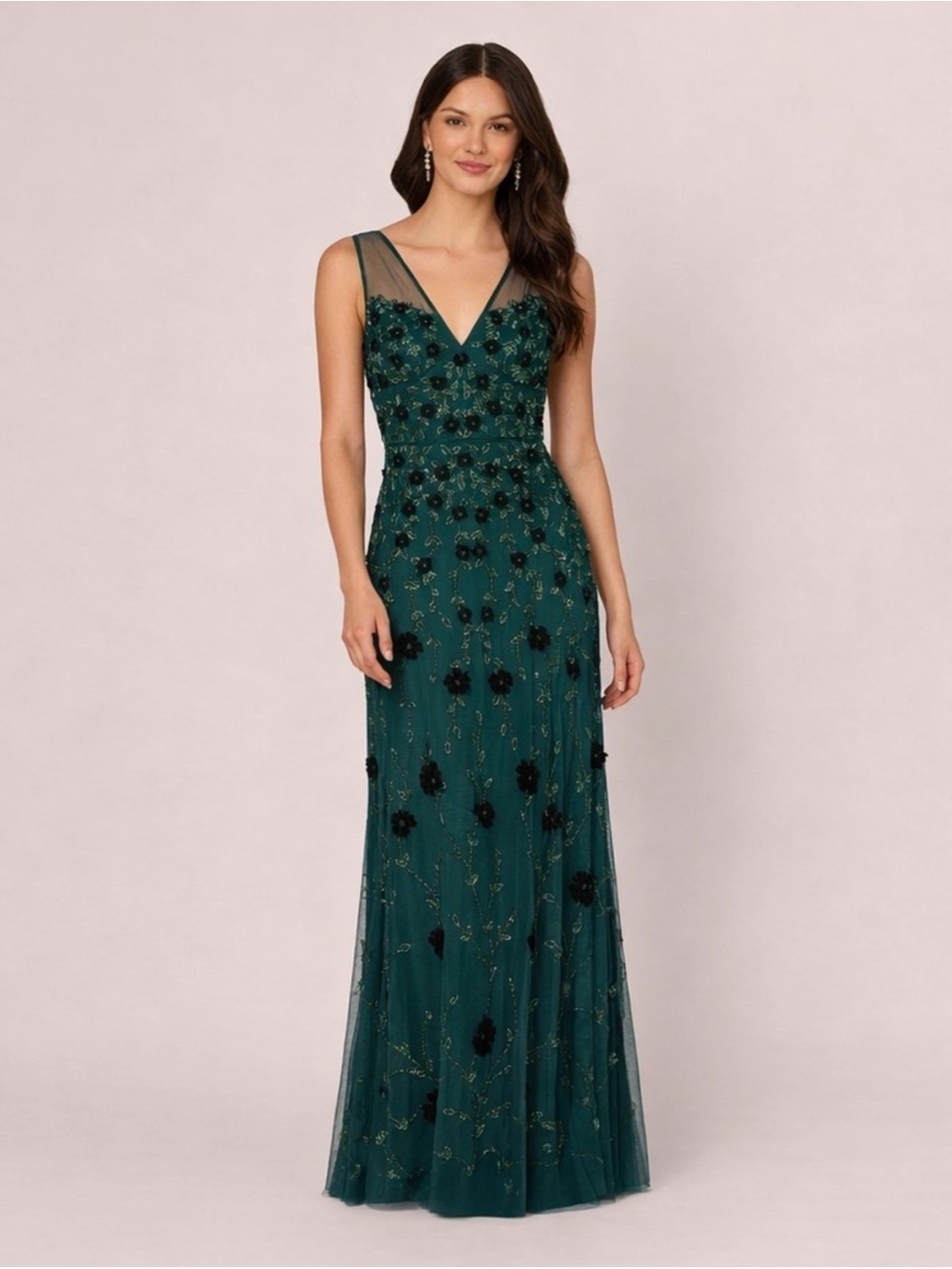 Adrianna Papell Green Embroidered Dress Size 6